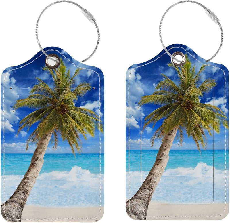 Chelmon Luggage Tags for Suitcases, 2 Pack Cute PU Leather Suitcase Tag Identifiers TSA Approved with Stainless Steel Loop and Address Card for Baggage Tag for Cruise Airport Travel Essentials by - Image 1